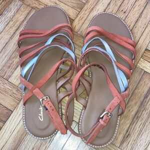 Clarks Women's Multi-Strap Sandals - Brown and Light Blue